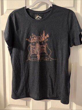 Women's Short Sleeve Graphic Tee - Charcoal with Rose Print